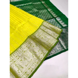 Women's Soft Litchi Silk Jacquard Work Saree With Unstitched Blouse 5.5Mtr (Yellow) - Image 4