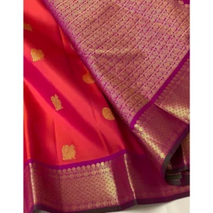 Women's Soft Litchi Silk Jacquard Work Saree With Unstitched Blouse 5.5Mtr (Red) - Image 3