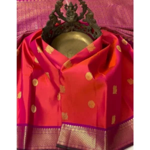 Women's Soft Litchi Silk Jacquard Work Saree With Unstitched Blouse 5.5Mtr (Red) - Image 2