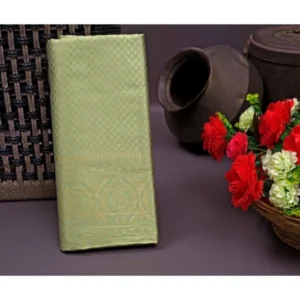 Women's Soft Litchi Silk Jacquard Work Saree With Unstitched Blouse 5.5Mtr (Pista Green) - Image 2