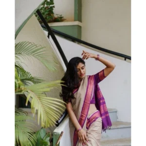 Women's Soft Litchi Silk Jacquard Work Saree With Unstitched Blouse 5.5Mtr (Gray) - Image 2