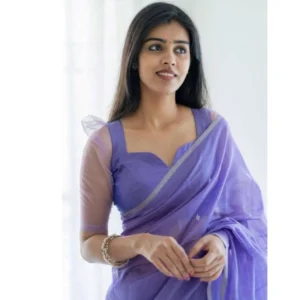 Women's Soft Litchi Silk Jacquard Work Saree With Unstitched Blouse 5.5Mtr (Purple) - Image 3