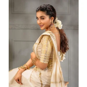 Women's Soft Litchi Silk Jacquard Work Saree With Unstitched Blouse 5.5Mtr (White) - Image 3