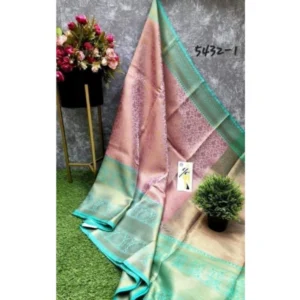 Women's Soft Litchi Silk Jacquard Work Saree With Unstitched Blouse 5.5Mtr (Light Pink) - Image 4