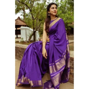 Women's Soft Litchi Silk Jacquard Work Saree With Unstitched Blouse 5.5Mtr (Blue) - Image 4