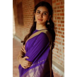 Women's Soft Litchi Silk Jacquard Work Saree With Unstitched Blouse 5.5Mtr (Blue) - Image 3