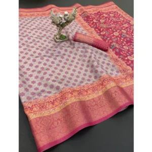 Women's Soft Dola Cotton Printed Saree With Unstitched Blouse 5.5Mtr (Pink) - Image 2