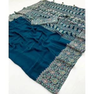 Women's Gajji Soft Silk Printed Saree With Unstitched Blouse 5.5Mtr (Blue) - Image 2