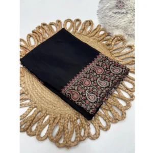 Women's Gajji Soft Silk Printed Saree With Unstitched Blouse 5.5Mtr (Black) - Image 2