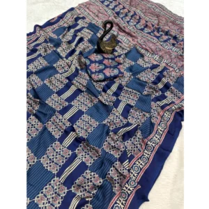 Women's Gajji Soft Silk Printed Saree With Unstitched Blouse 5.5Mtr (Blue) - Image 2