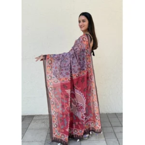 Women's Cotton Hand Bandhani Printed Saree With Unstitched Blouse 5.5Mtr (Purple) - Image 4