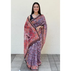 Women's Cotton Hand Bandhani Printed Saree With Unstitched Blouse 5.5Mtr (Purple) - Image 2