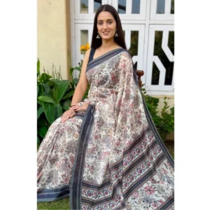 Women's Cotton Hand Bandhani Printed Saree With Unstitched Blouse 5.5Mtr (Gray) - Image 4
