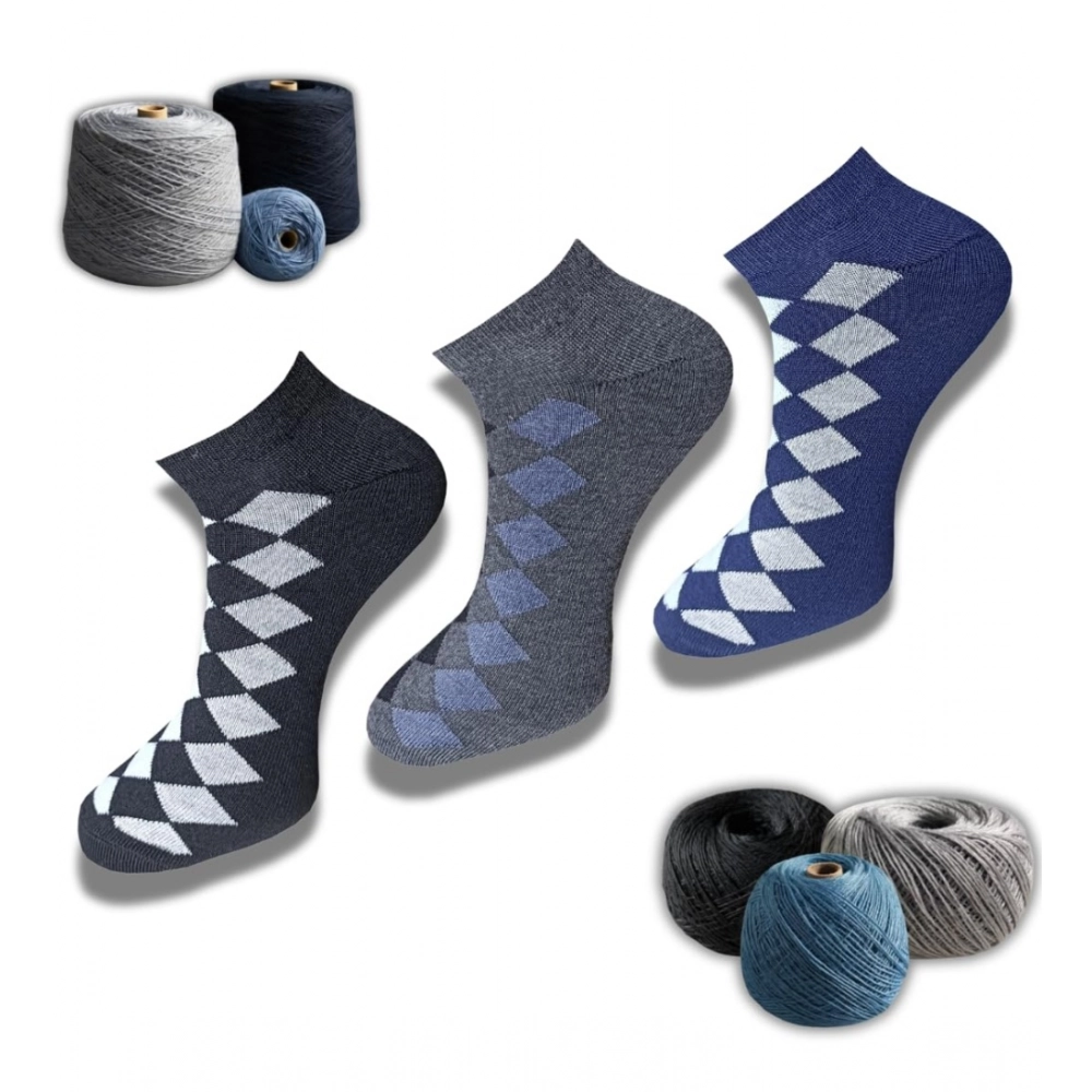 3_Pair Set Unisex Casual Cotton Printed Low Cut Socks (Multicolor)