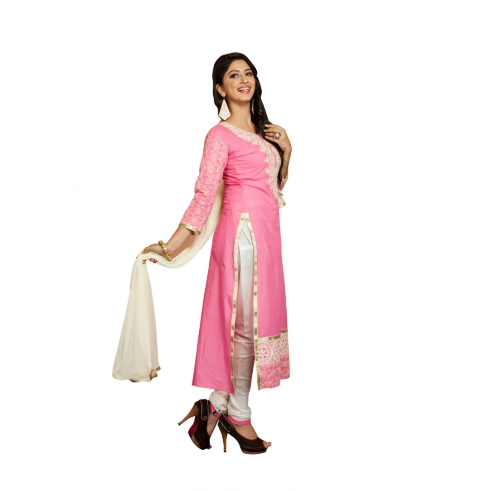 Women's Georgette Unstitched Salwar Suit-Material With Dupatta (Pink & White,2.2 Mtrs) - Image 2