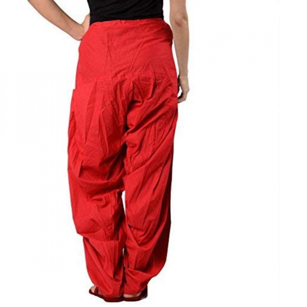 Women's Cotton Solid Patiyala (Color:Red) - Image 2