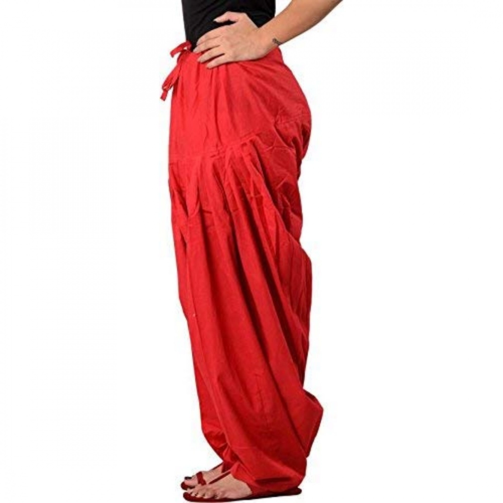 Women's Cotton Solid Patiyala (Color:Red) - Image 4