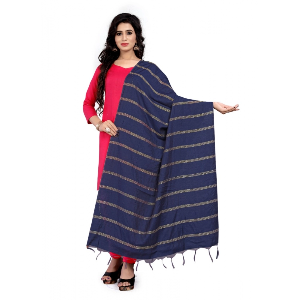 Women's Cotton Jari Woven Work Dupatta (Blue, Length:2-2.4 mtr)