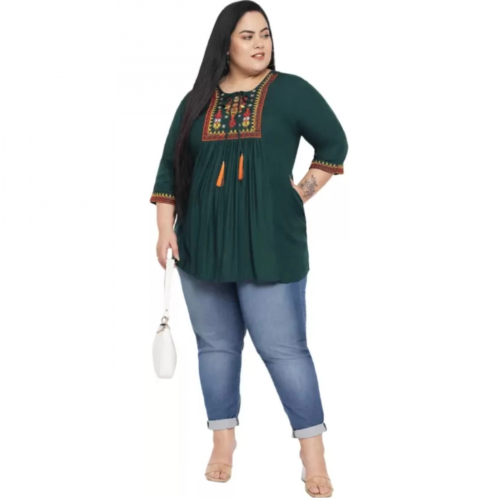Women's Casual Embroidered Dark Green Top (Color:Dark Green, Material:Rayon) - Image 3