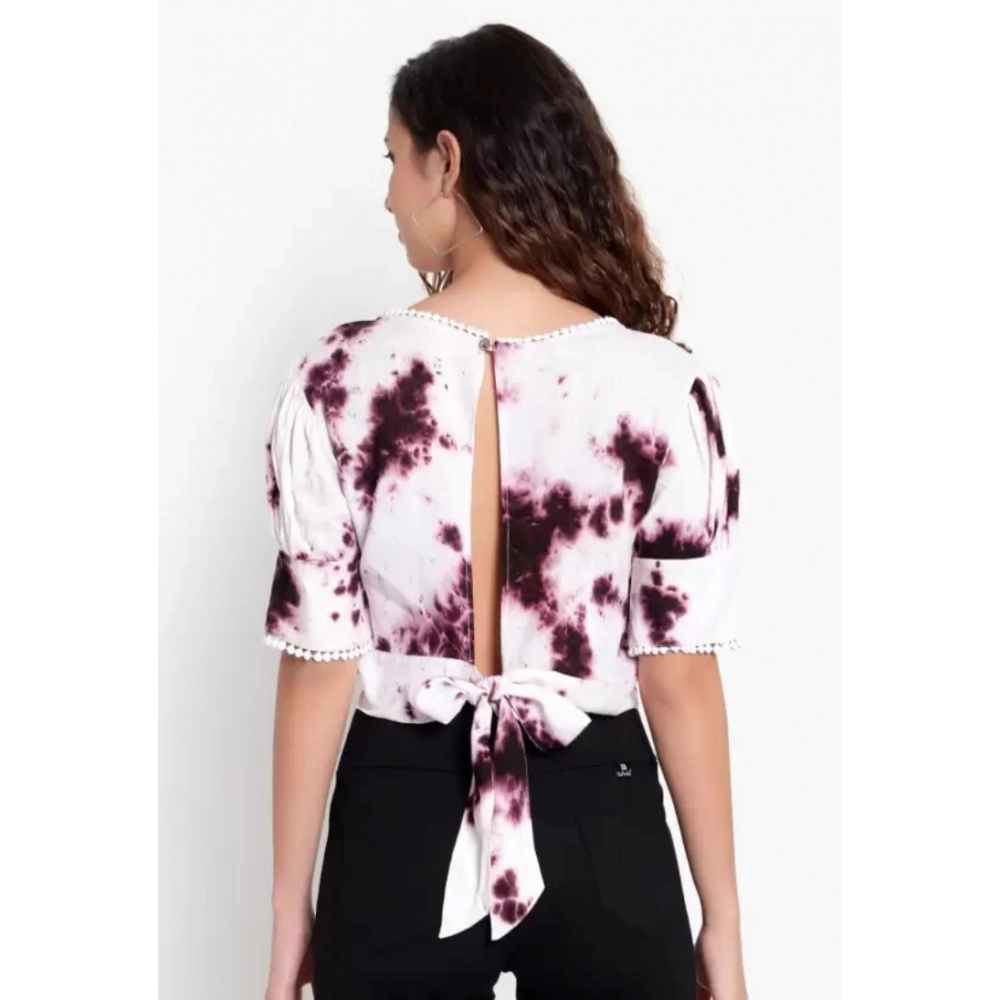 Women's Casual Tie And Dye Purple Top (Color:Purple, Material:Rayon) - Image 3