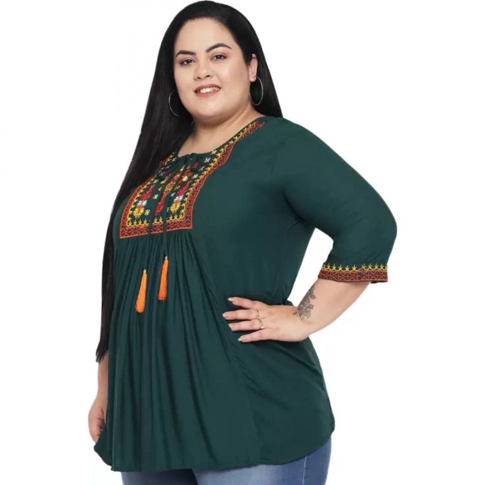 Women's Casual Embroidered Dark Green Top (Color:Dark Green, Material:Rayon) - Image 5