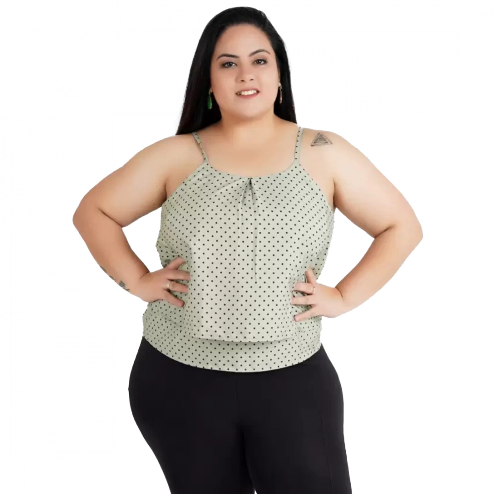 Women's Casual Sleeveless Polka Print Green Top (Color:Grey, Material:Crepe)