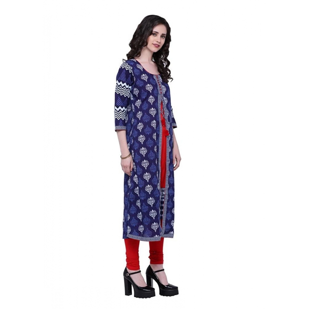 Women's Cotton Printed Long Kurti (Blue, Red, Cotton) - Image 3