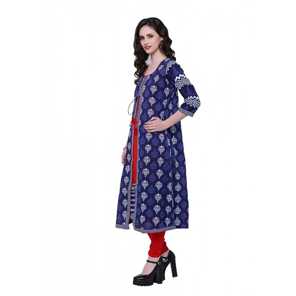 Women's Cotton Printed Long Kurti (Blue, Red, Cotton) - Image 5