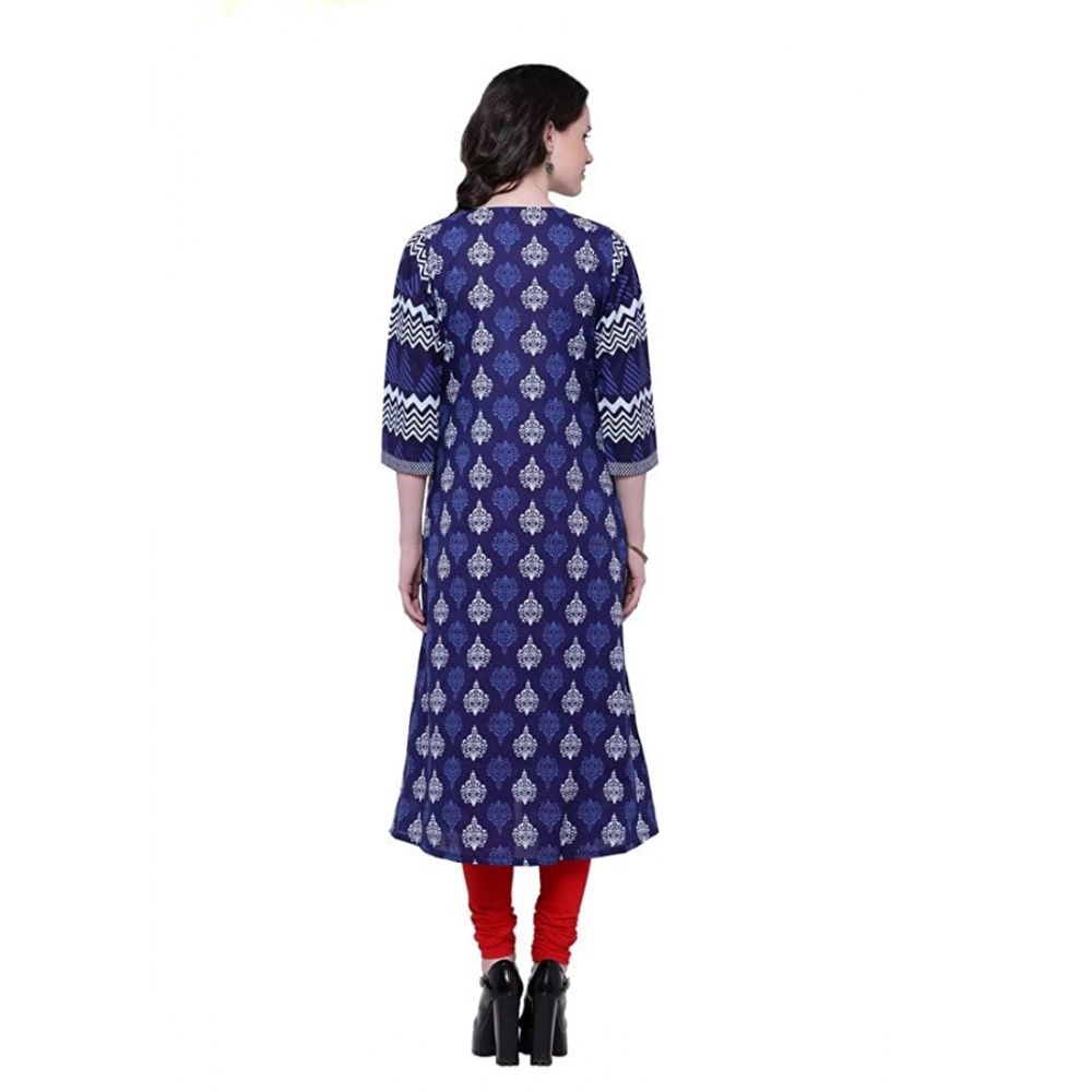 Women's Cotton Printed Long Kurti (Blue, Red, Cotton) - Image 2