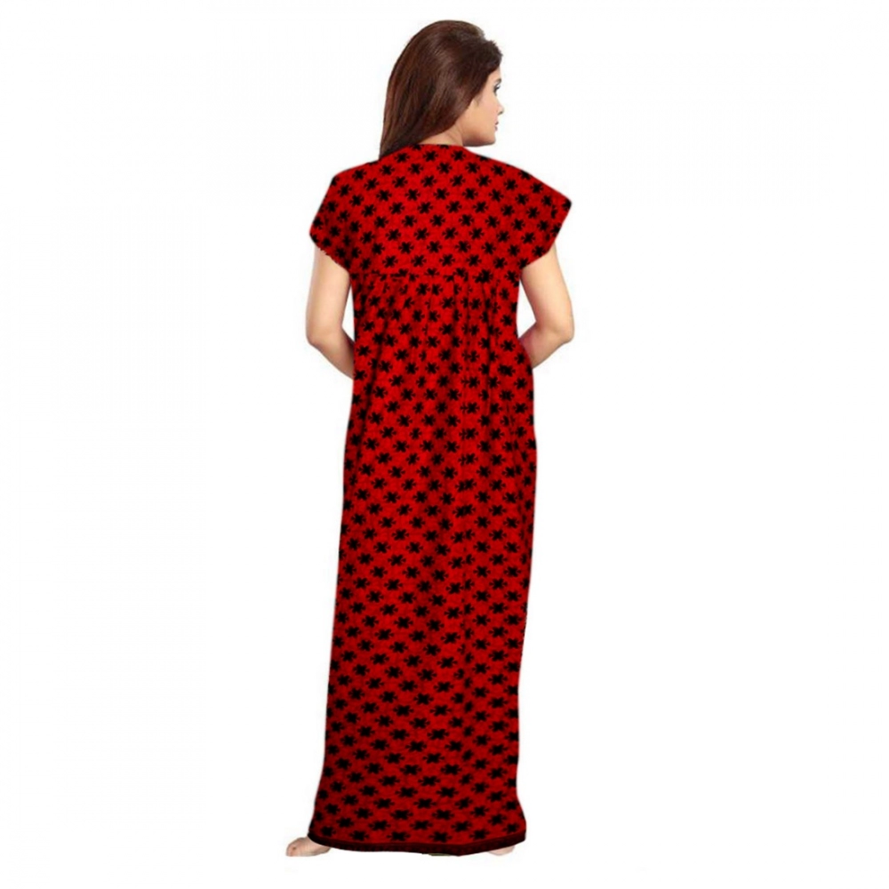Women's Cotton Printed Maxi Nighty (Red) - Image 3