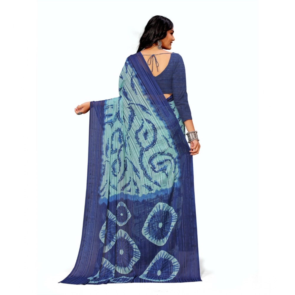 Women's Georgette Printed Saree With Unstitched Blouse (Blue) - Image 3