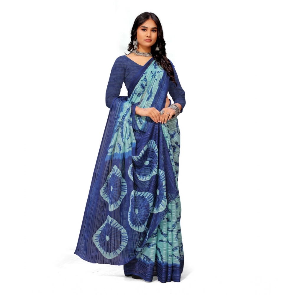 Women's Georgette Printed Saree With Unstitched Blouse (Blue) - Image 2