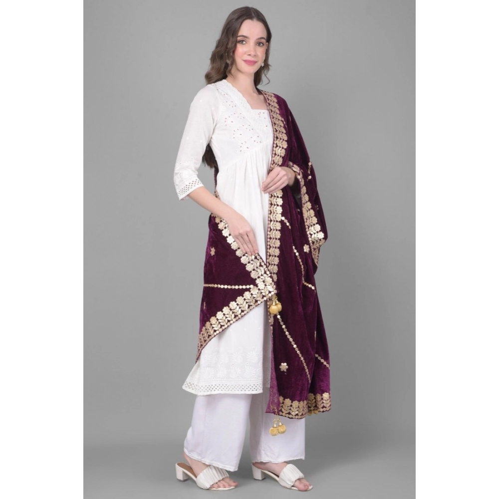 Women's Velvet Gotta Patti Dupatta (Wine, Length: 2.25 to 2.50 Mtr) - Image 2