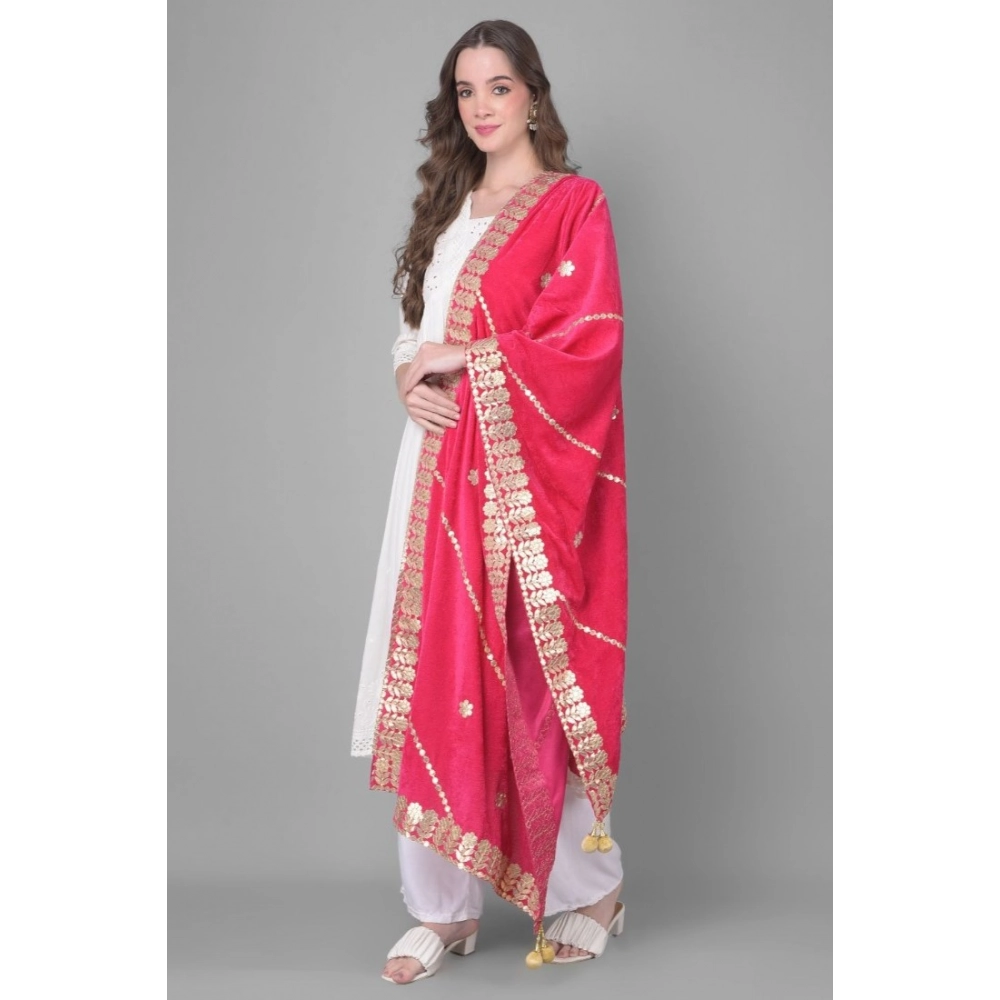 Women's Velvet Gotta Patti Dupatta (Pink, Length: 2.25 to 2.50 Mtr) - Image 3