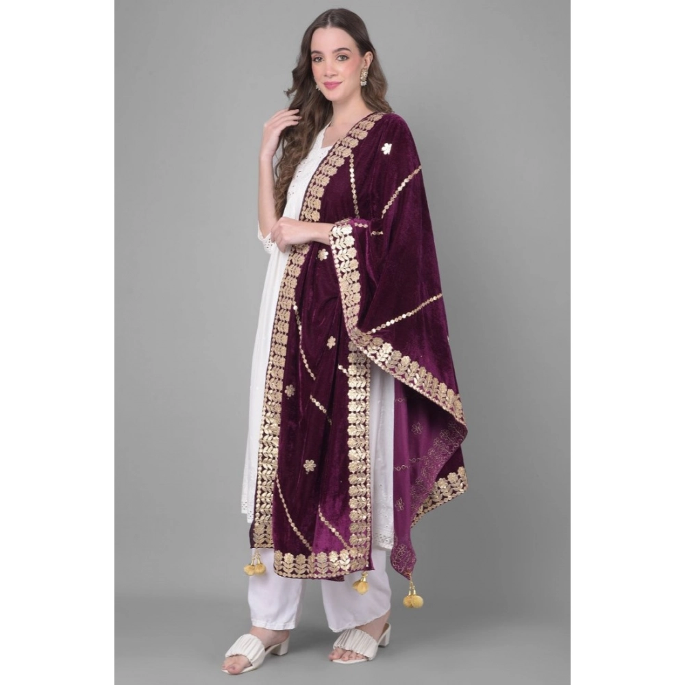 Women's Velvet Gotta Patti Dupatta (Wine, Length: 2.25 to 2.50 Mtr) - Image 4