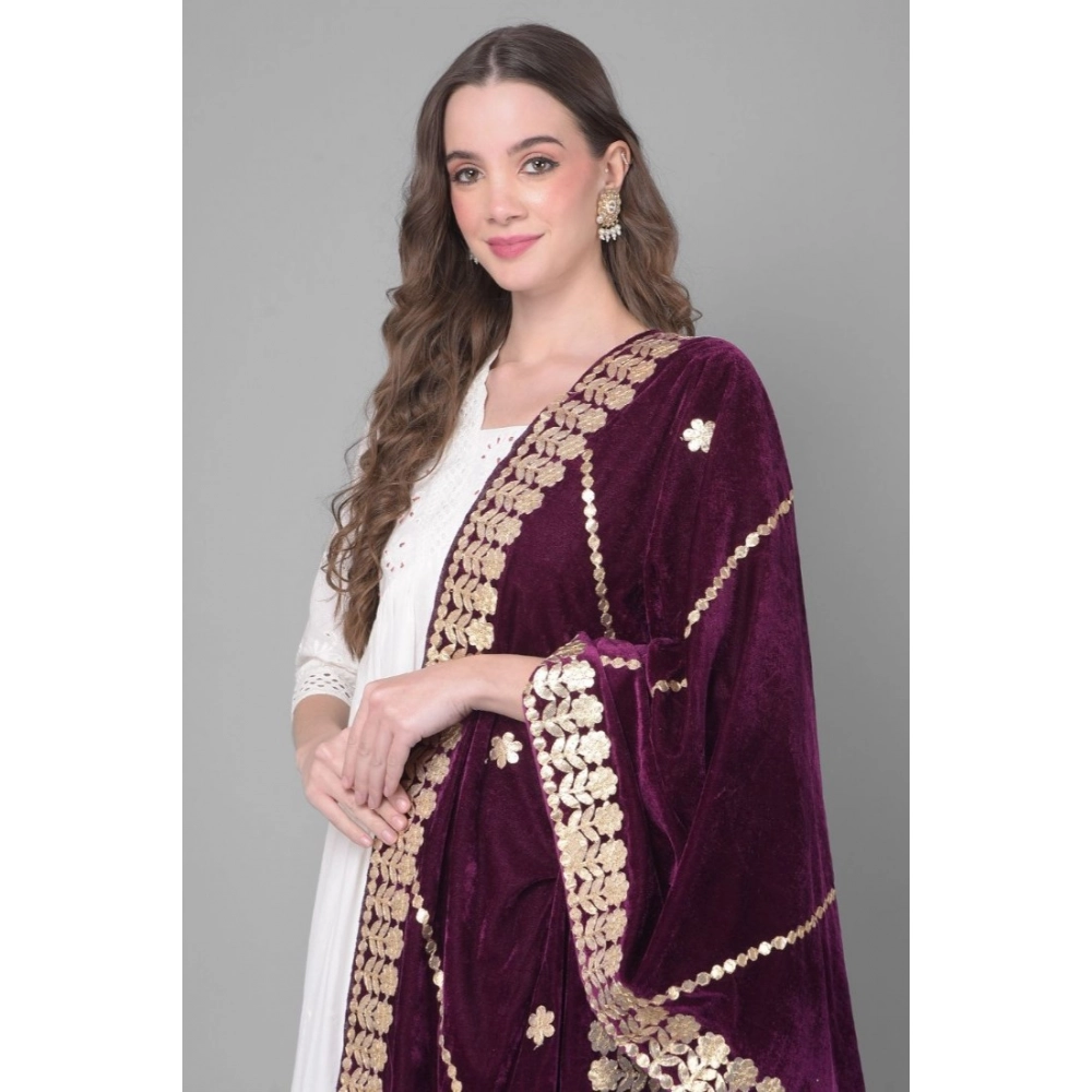 Women's Velvet Gotta Patti Dupatta (Wine, Length: 2.25 to 2.50 Mtr) - Image 3