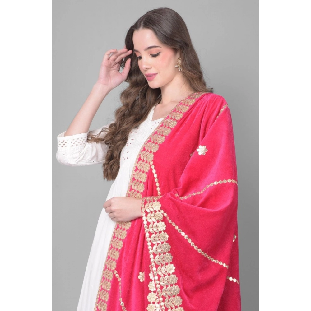 Women's Velvet Gotta Patti Dupatta (Pink, Length: 2.25 to 2.50 Mtr) - Image 4