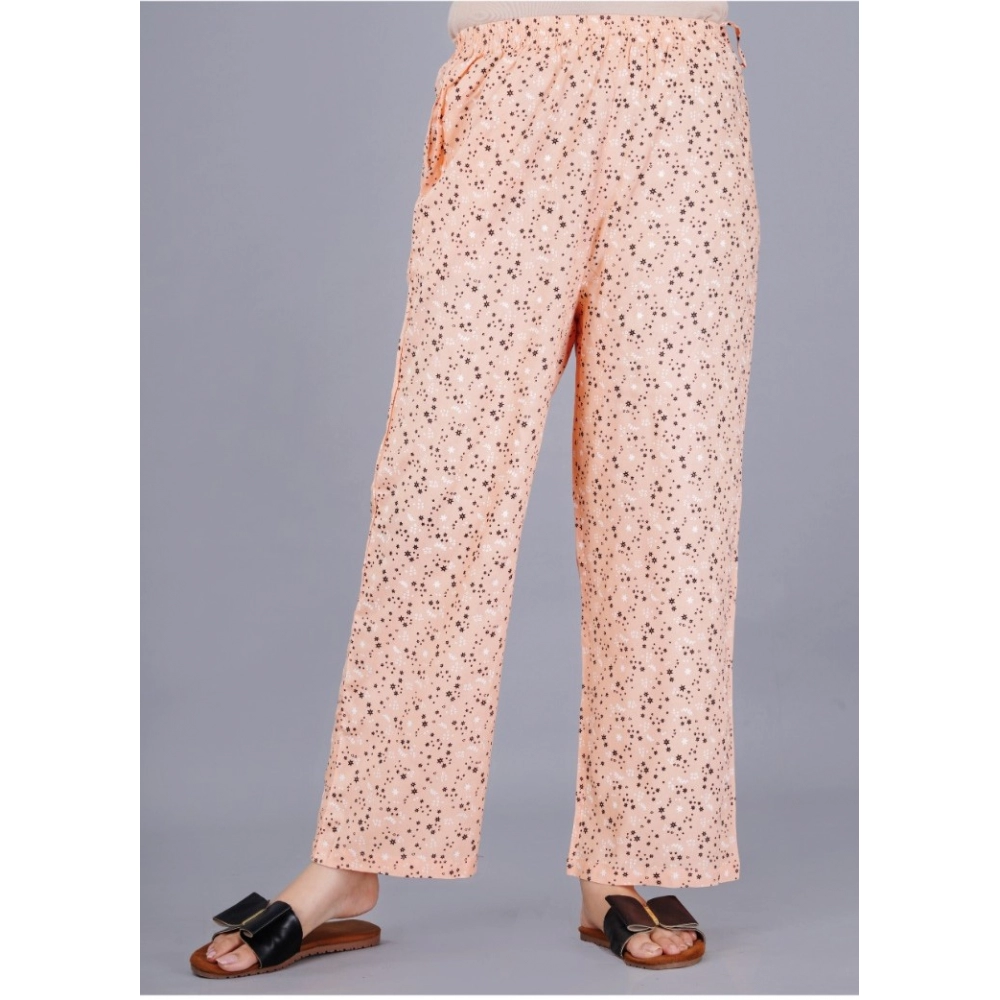 Women's Casual Half Sleeve Printed Viscose Rayon Shirt With Pyjama Pant Night Suit Set (Peach) - Image 4