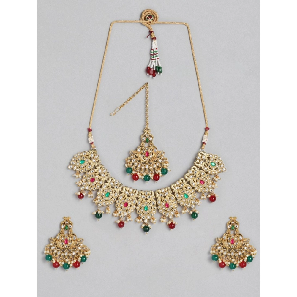 Women's Rose Gold Plated Alloy Necklace & Earings Set (Light Green)