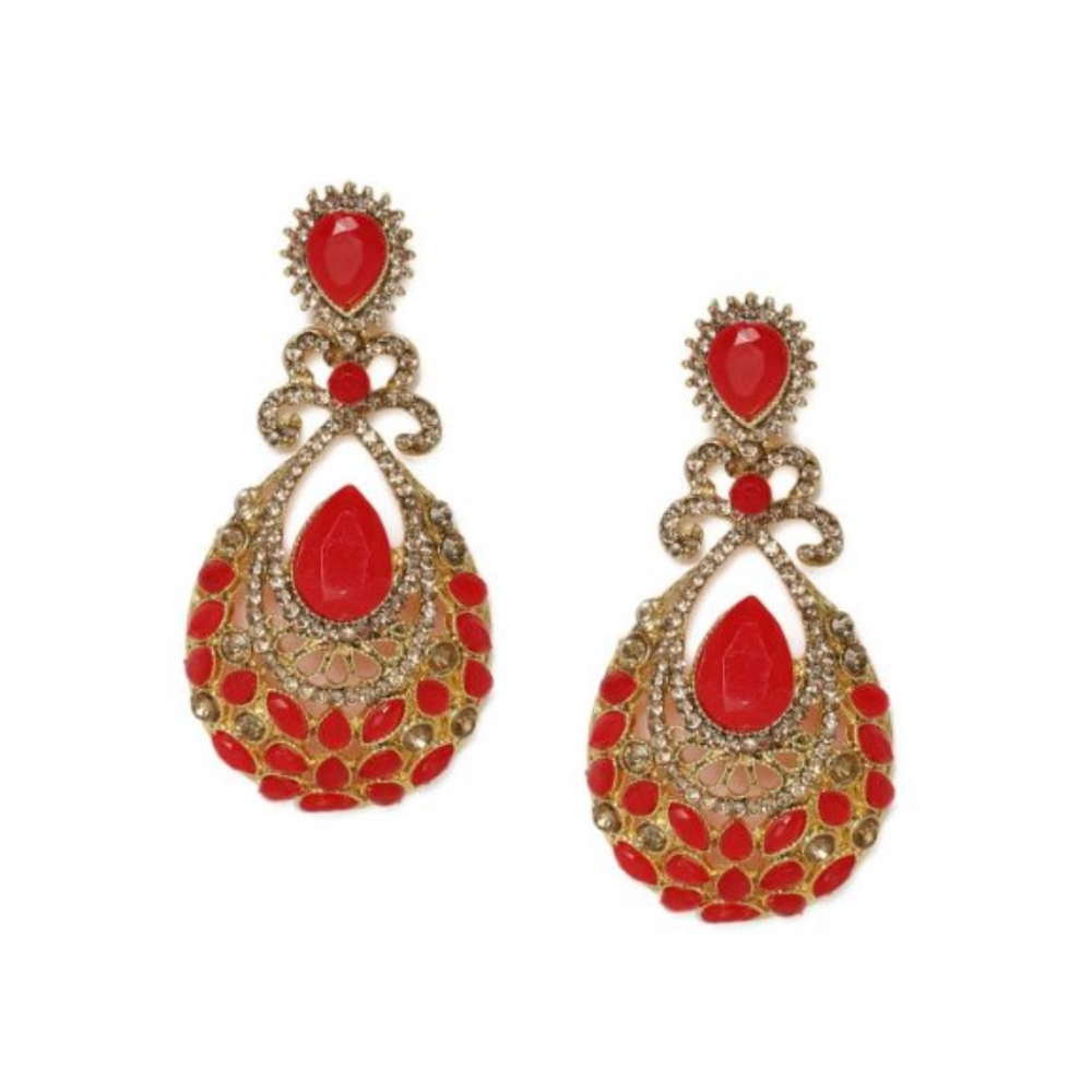 Women's Rose Gold Plated Alloy Earrings (Gold & Red)