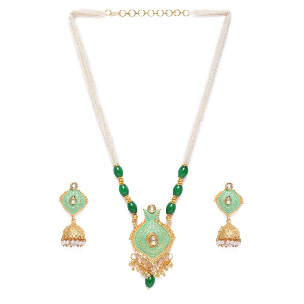 Women's Rose Gold Plated Alloy Necklace & Earings Set (Green)