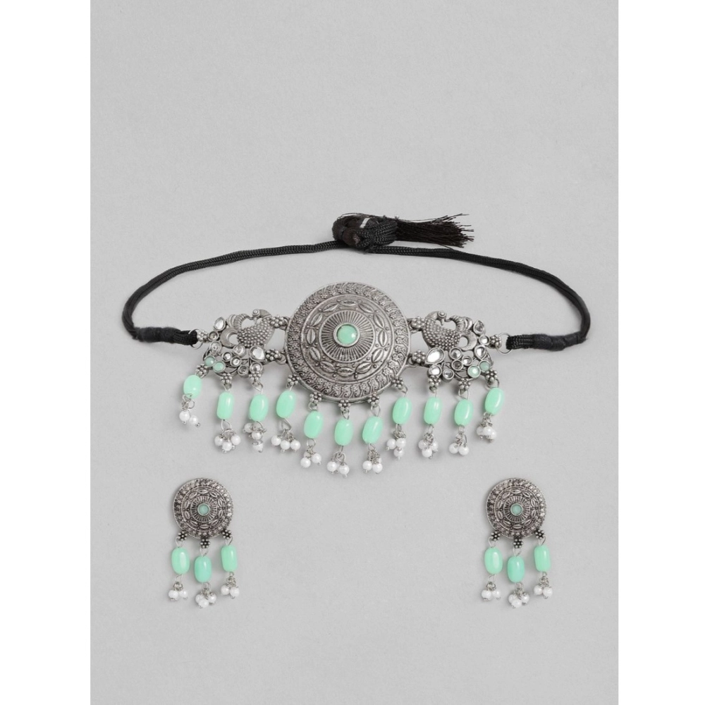 Women's Rose Gold Plated Alloy Necklace & Earings Set (Light Green)