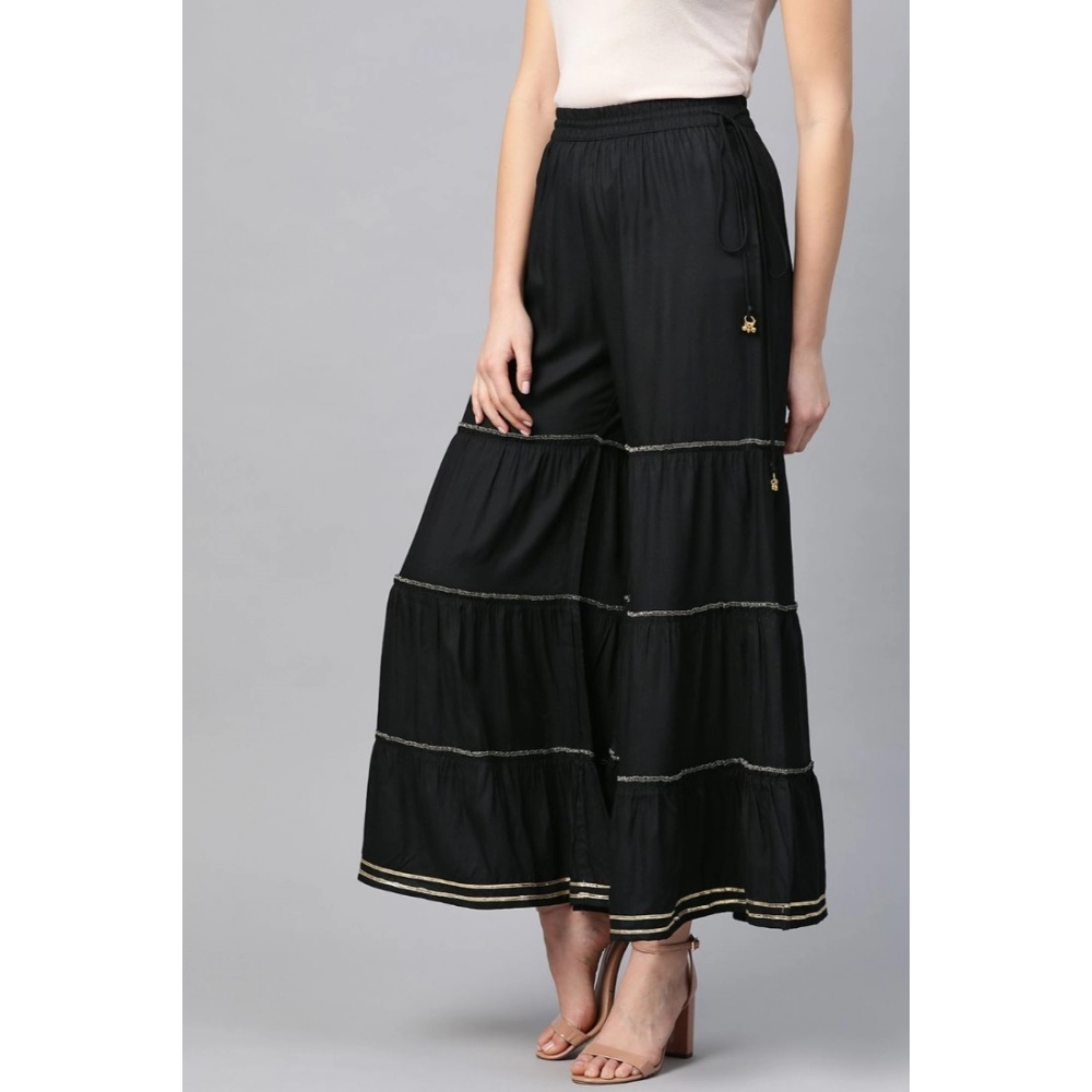 Women's Casual Solid Rayon Sharara (Black) - Image 5
