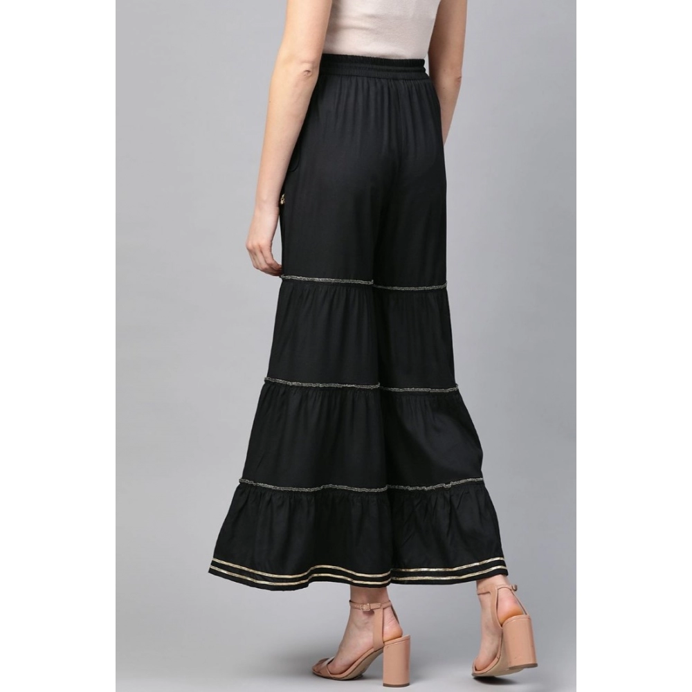 Women's Casual Solid Rayon Sharara (Black) - Image 2