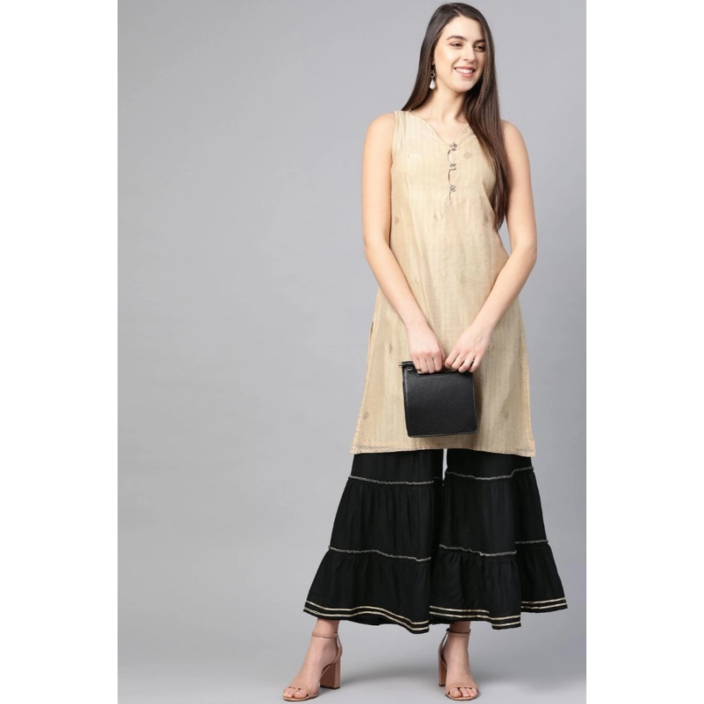 Women's Casual Solid Rayon Sharara (Black) - Image 3