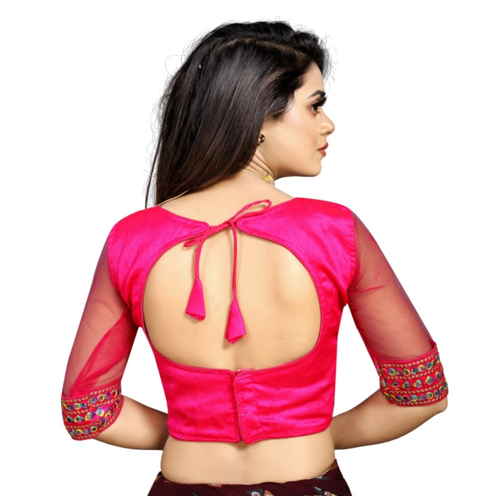 Women's Phantom Silk Embroidery Readymade Blouse (Pink, Size: Free Size) - Image 4