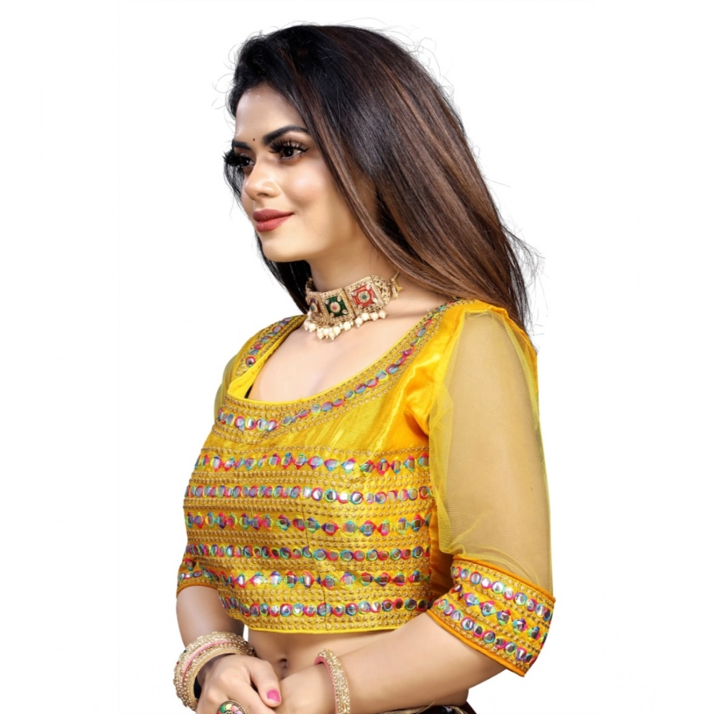 Women's Phantom Silk Embroidery Readymade Blouse (Yellow, Size: Free Size) - Image 2