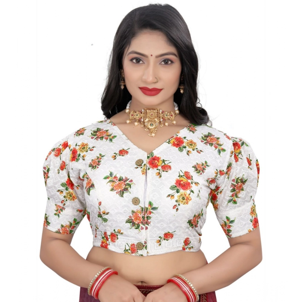 Women's Cotton Blend Floral Readymade Blouse (Orange, Size: Free Size)