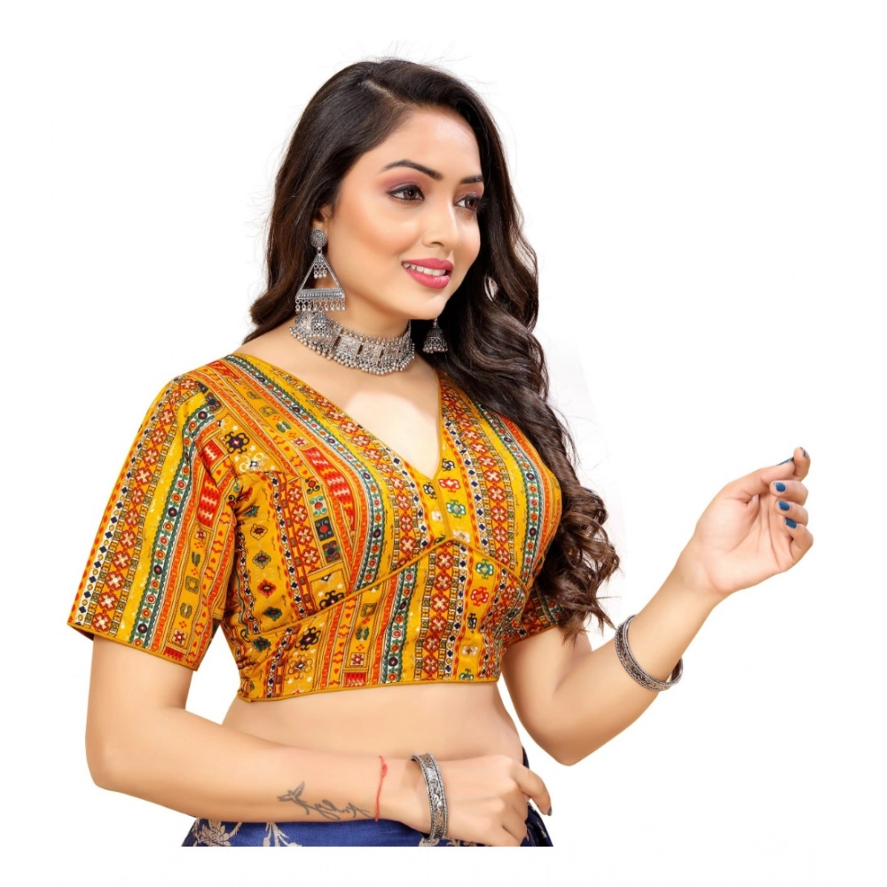 Women's Cotton Blend Plain Readymade Blouse (Mustard, Size: Free Size) - Image 3