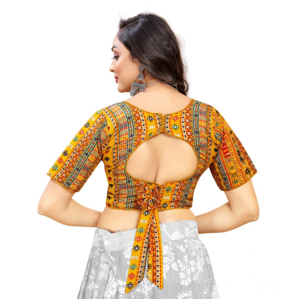 Women's Cotton Blend Plain Readymade Blouse (Mustard, Size: Free Size) - Image 4